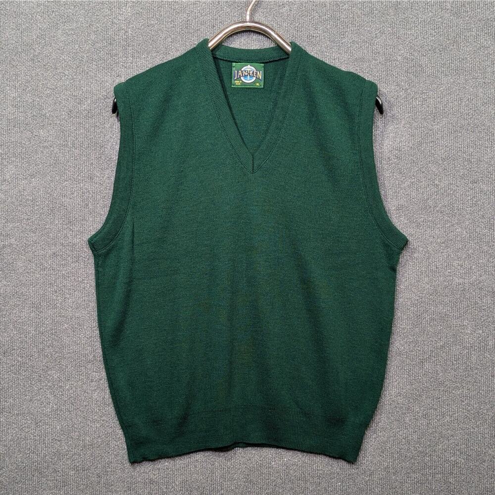 VTG Jantzen Sweater Vest Mens XL 80s Grandpa V-neck Classic Preppy Green
